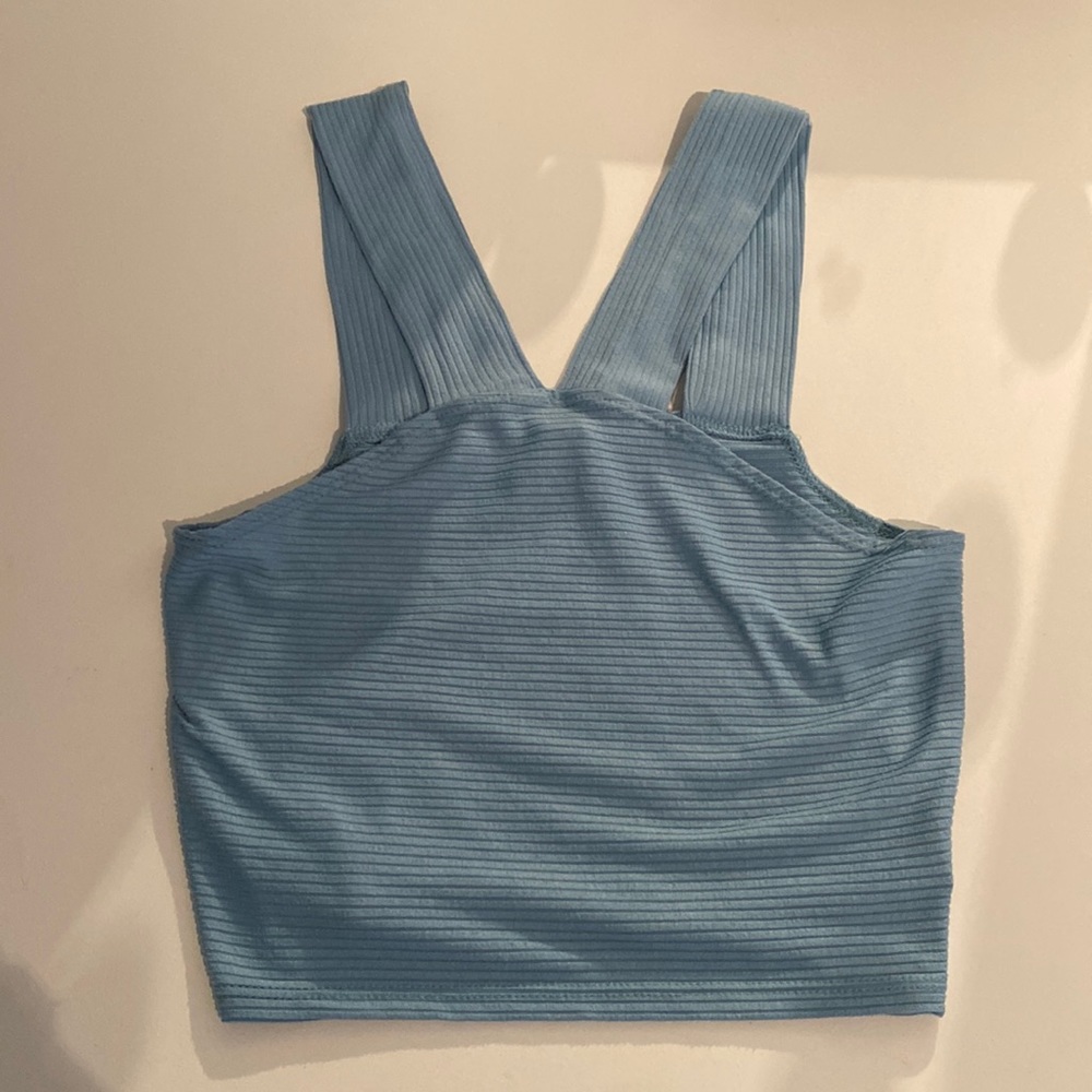 Blue Cross Neck Crop Top